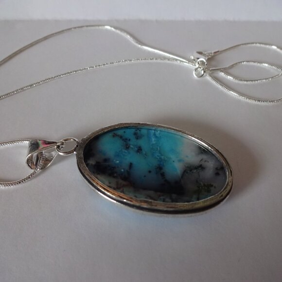 Gorgeous BLUE DENDRITE OPAL Handmade Sterling 925 Pendant/Chain #364C - Picture 4 of 5